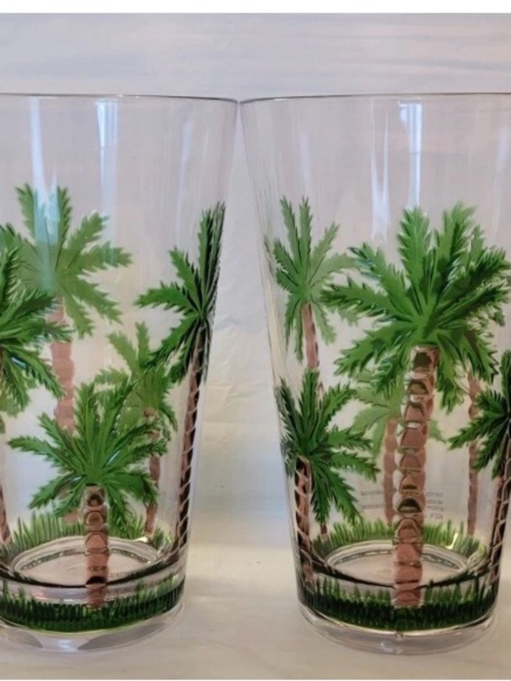 4ct Acrylic Tall Tumblers Palm Trees Drinking Cup Set Summer Tropical 6.5”